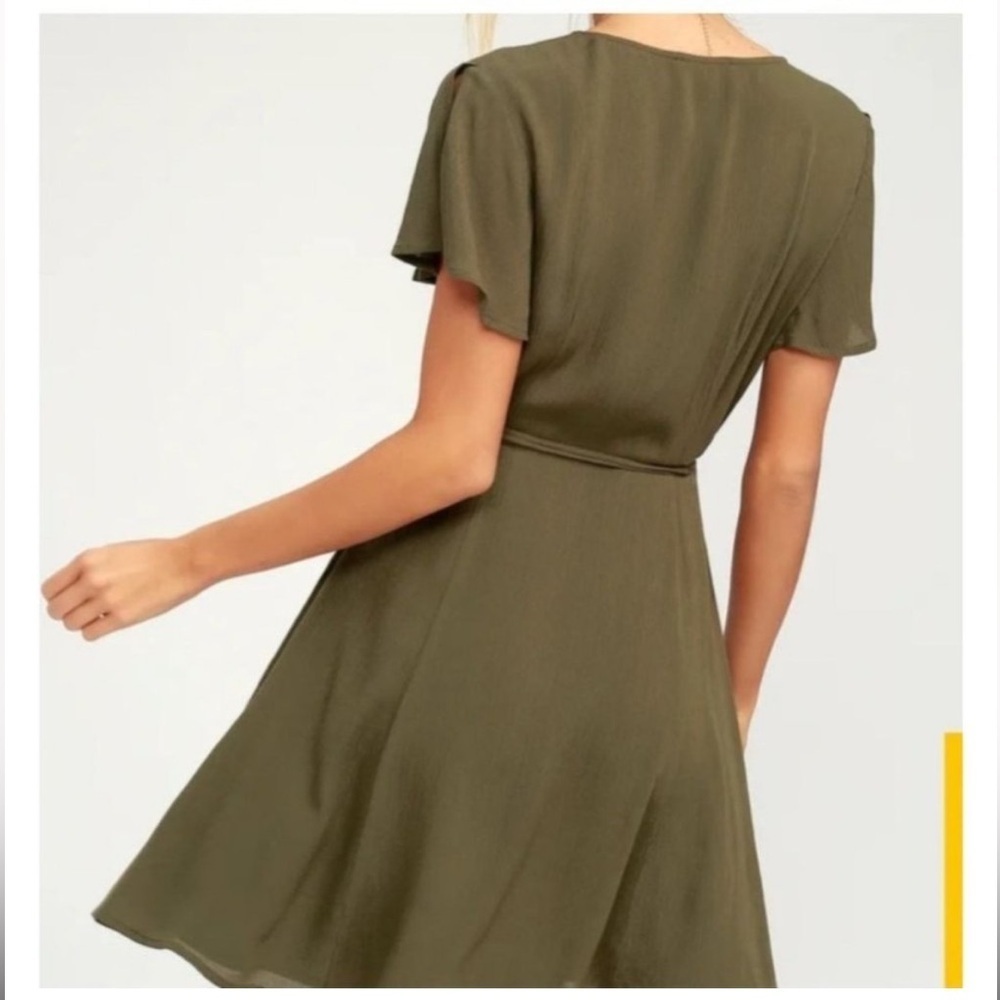 Lulu’s Harbor Point Wrap Dress in Olive Green - Picture 2 of 11